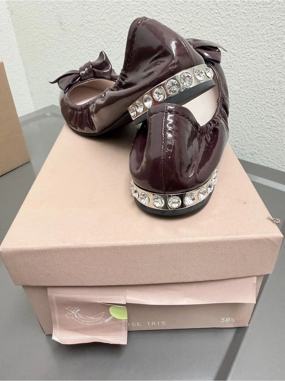 Miu Miu Patent Leather Bow Flats — Deep Burgundy